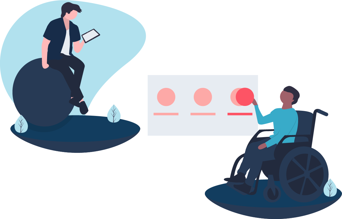 CampusQ About us page illustration of two diverse people engaging with each other