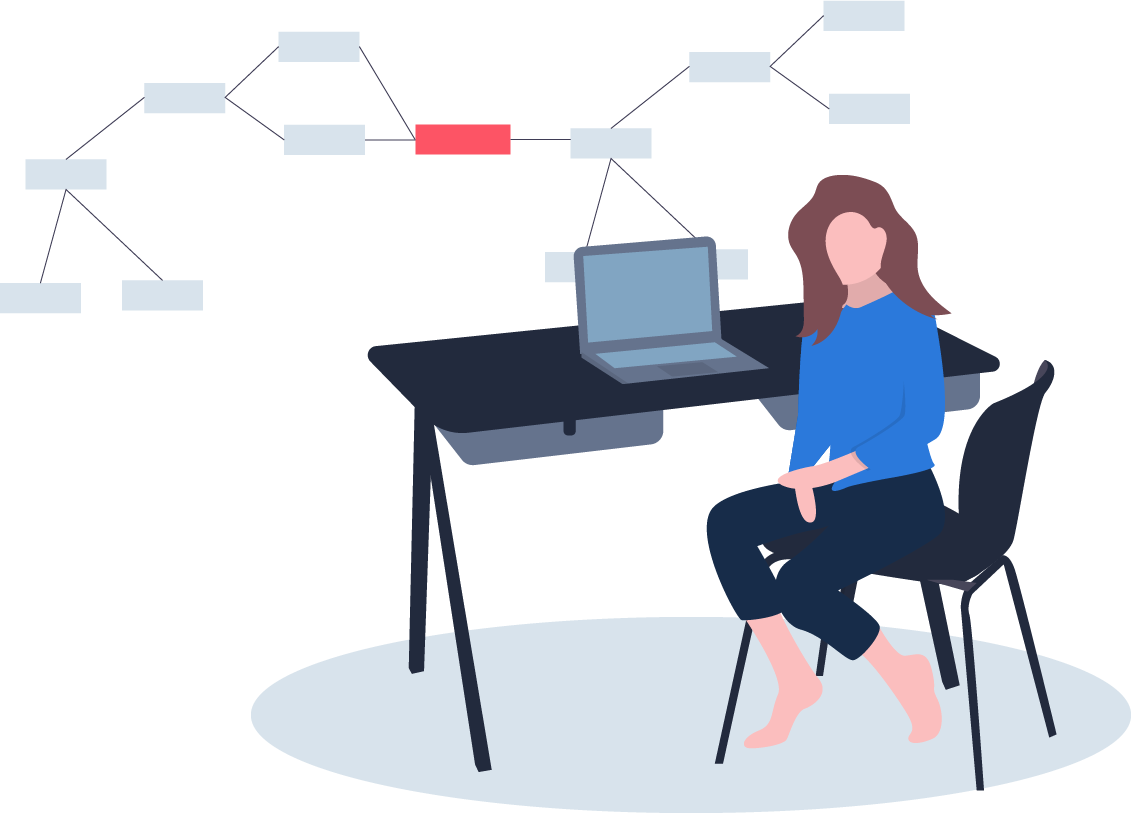 CampusQ homepage illustration - student sits at a desk